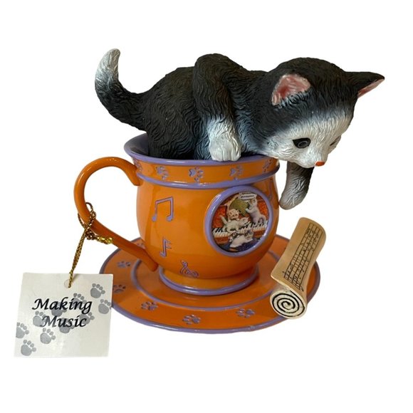 2 Jürgen Scholz Cozy Kitten Teacups Making Music & Frisky Business Cat Figurines - Picture 5 of 14